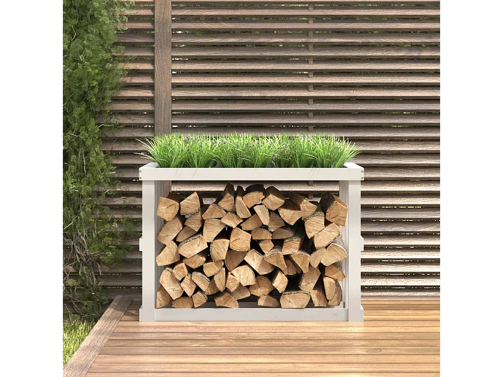 Porte-bûches d’extérieur Blanc 108x52x74 cm Bois massif de pin EFVE81418 BonneVie Meuble