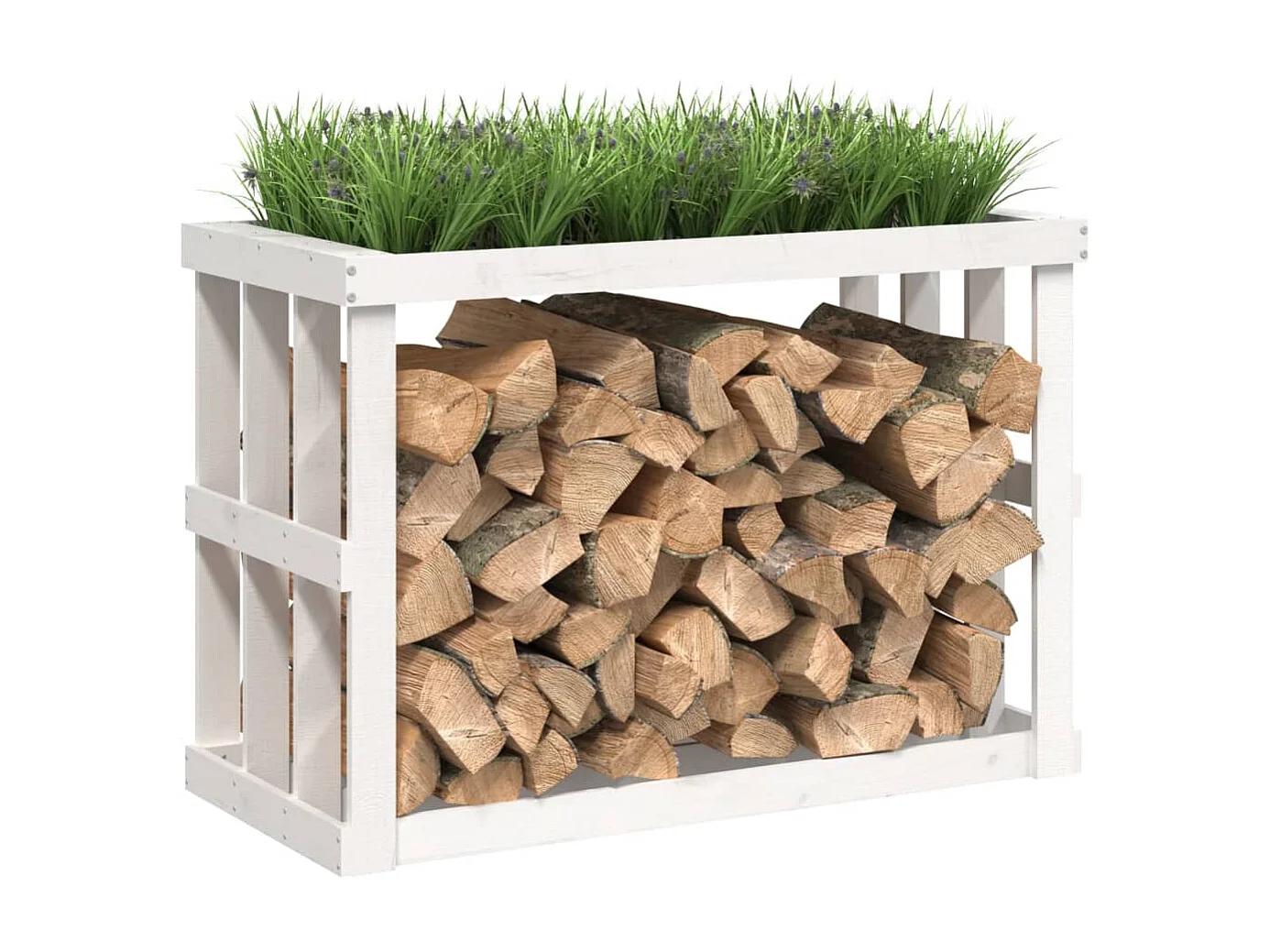 Porte-bûches d’extérieur Blanc 108x52x74 cm Bois massif de pin EFVE81418 BonneVie Meuble