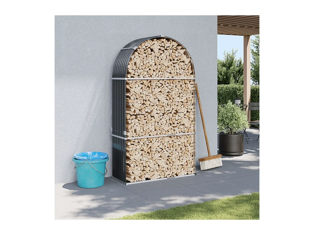Porte-bûches anthracite 120x45x210 cm acier galvanisé EFVE90453 BonneVie Meuble