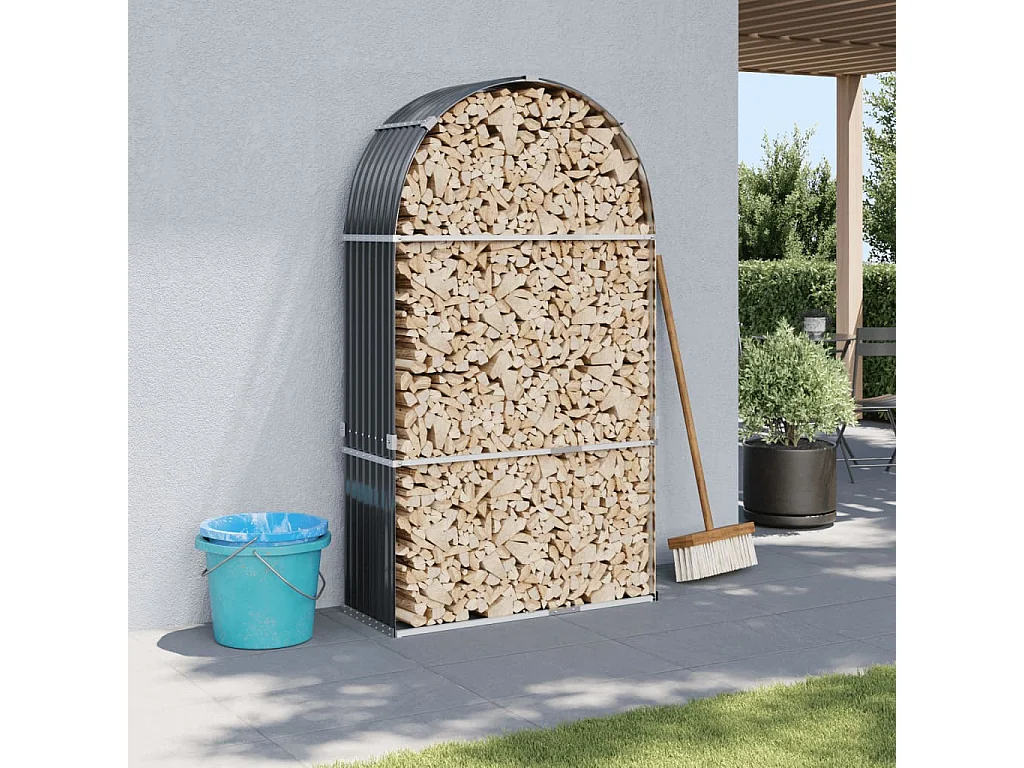 Porte-bûches anthracite 120x45x210 cm acier galvanisé EFVE90453 BonneVie Meuble