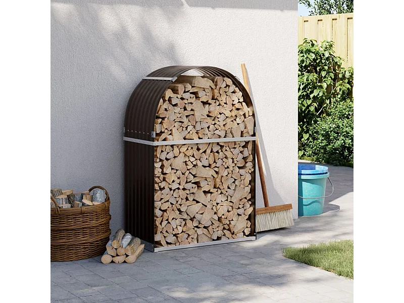 Porte-bûches marron 80x45x120 cm acier galvanisé EFVE93161 BonneVie Meuble