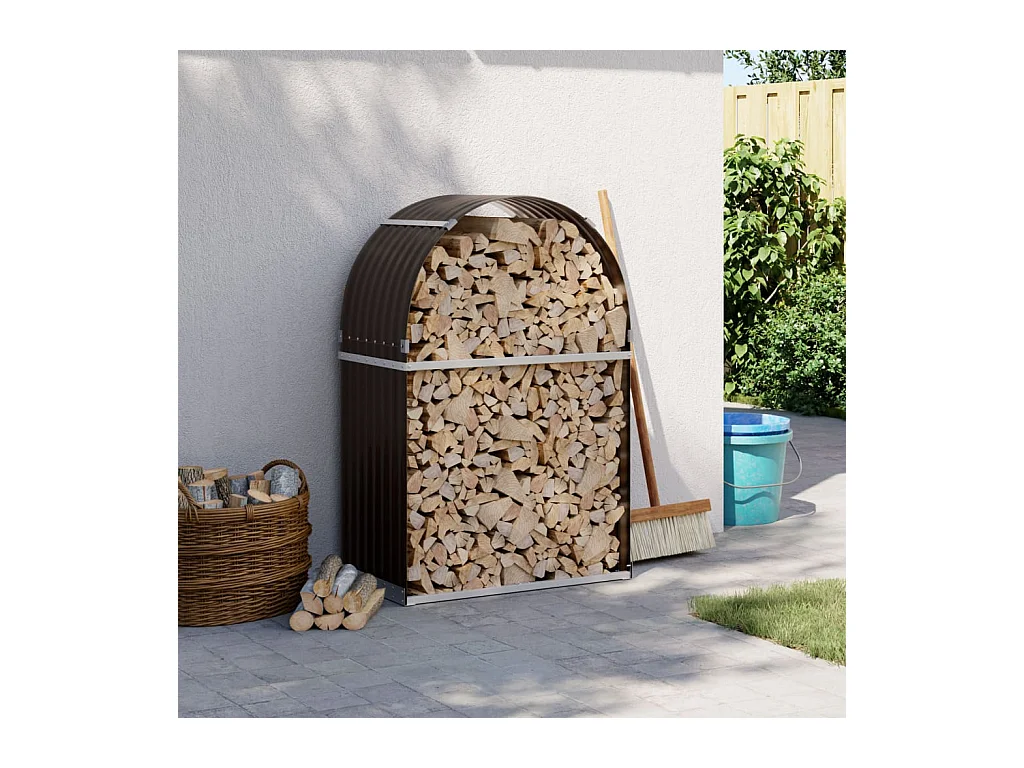 Porte-bûches marron 80x45x120 cm acier galvanisé EFVE93161 BonneVie Meuble