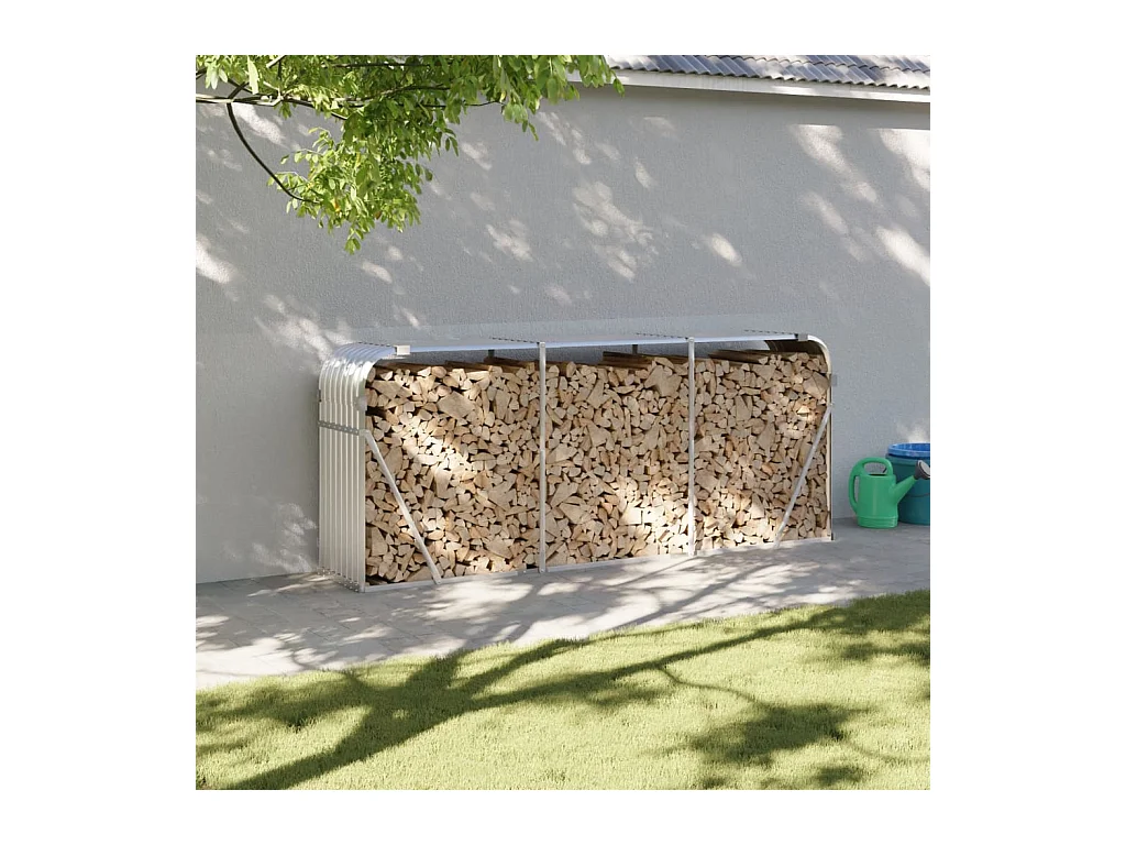 Porte-bûches argenté 234x45x100 cm acier galvanisé EFVE81005 BonneVie Meuble