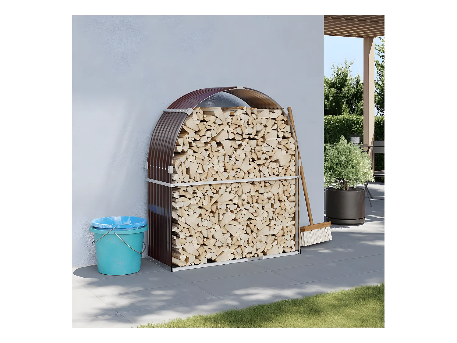 Porte-bûches marron 120x45x140 cm acier galvanisé EFVE73492 BonneVie Meuble