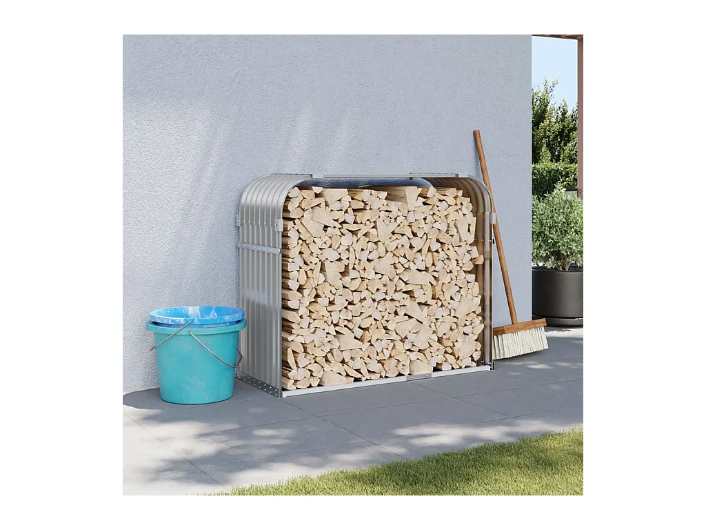 Porte-bûches gris clair 120x45x100 cm acier galvanisé EFVE26579 BonneVie Meuble