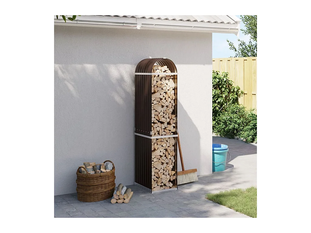 Porte-bûches marron 40x45x170 cm acier galvanisé EFVE86846 BonneVie Meuble