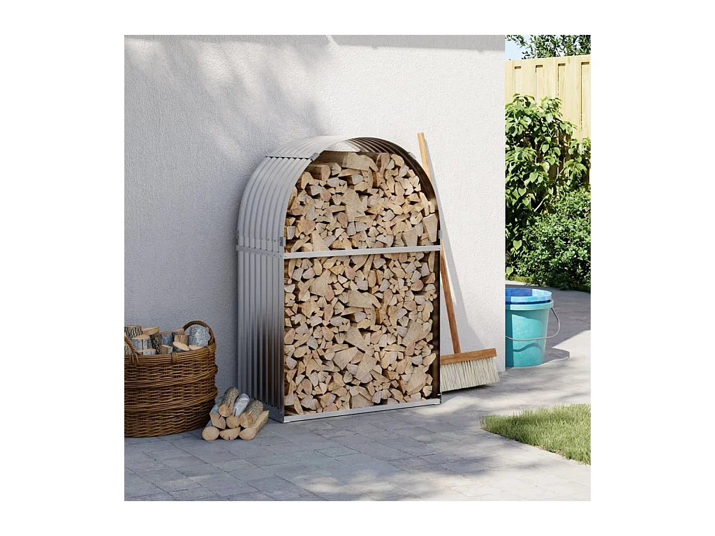 Porte-bûches argenté 80x45x120 cm acier galvanisé EFVE35351 BonneVie Meuble