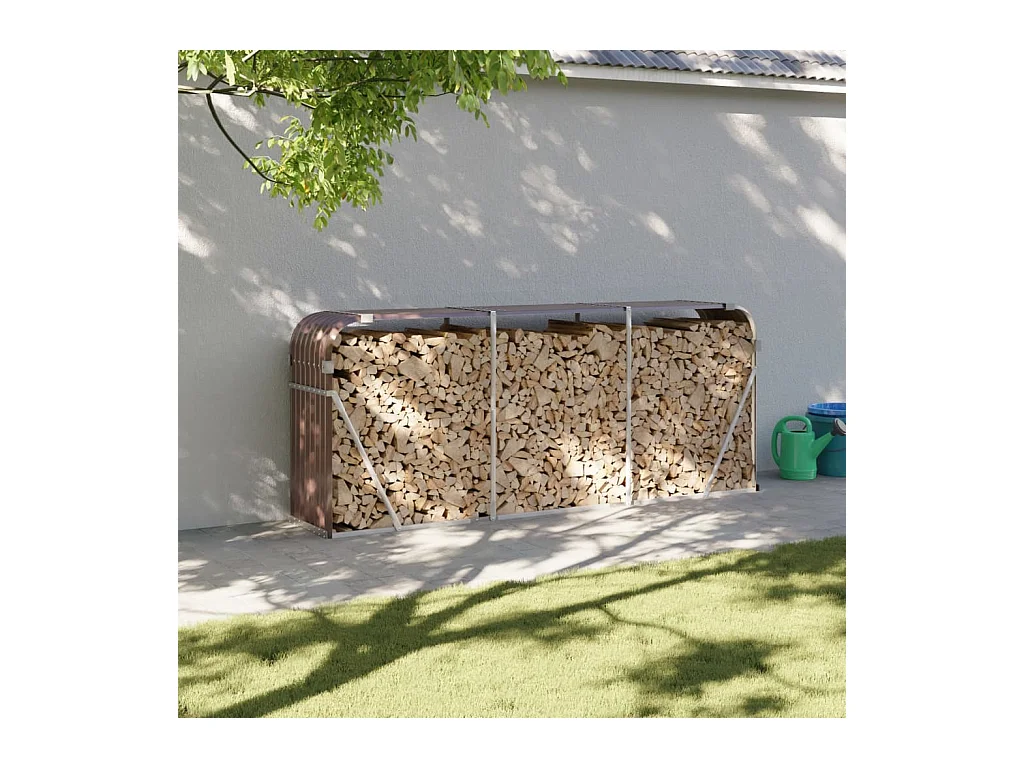Porte-bûches marron 234x45x100 cm acier galvanisé EFVE50239 BonneVie Meuble