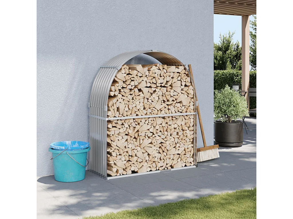 Porte-bûches gris clair 120x45x140 cm acier galvanisé EFVE41144 BonneVie Meuble