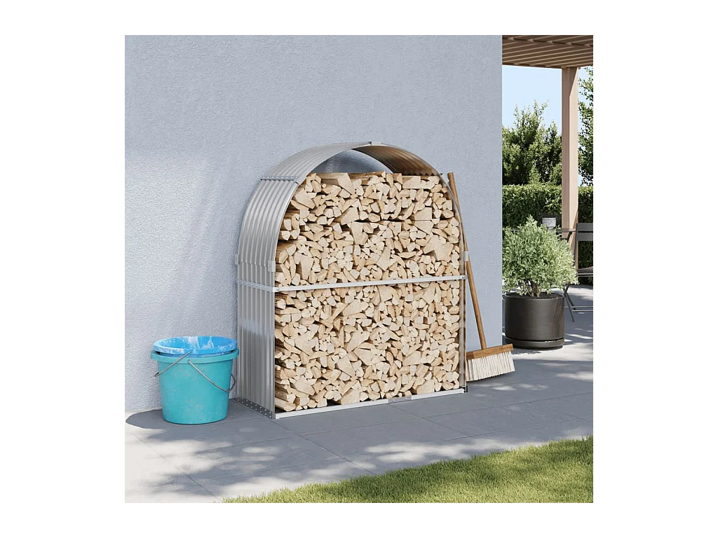 Porte-bûches gris clair 120x45x140 cm acier galvanisé EFVE41144 BonneVie Meuble