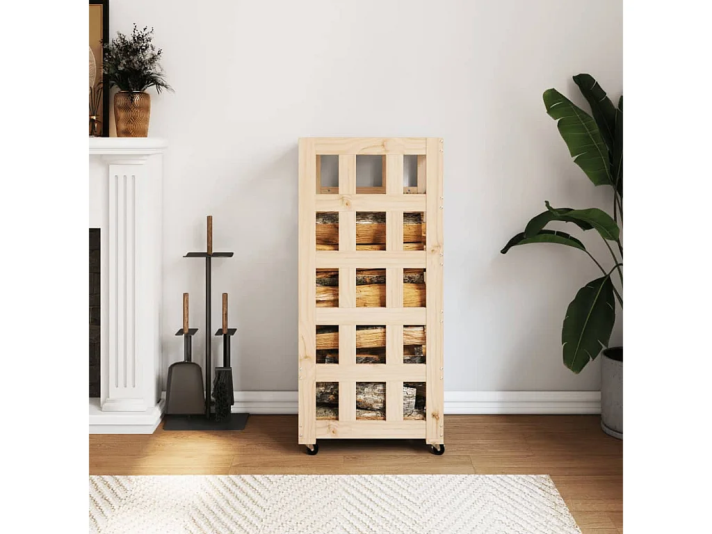 Suporte de lenha c/ rodas 40x49x110 cm pinho maciço PT771263