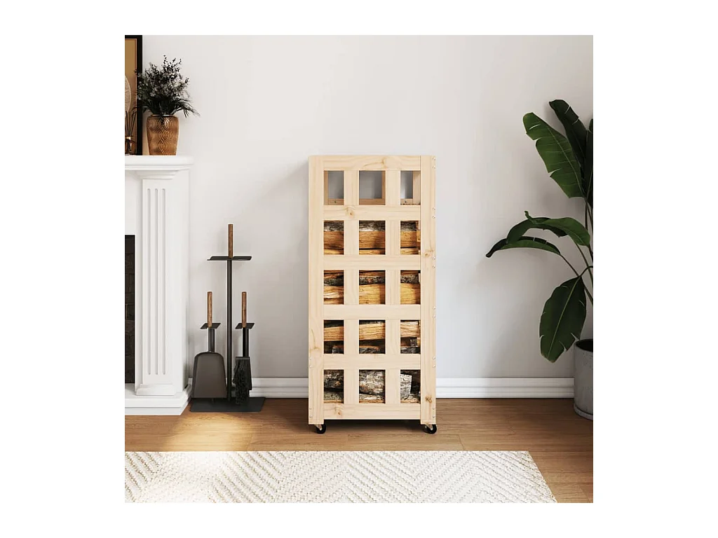 Porte-bûches avec roulettes 40x49x110 cm bois massif de pin -ASAF92669 BonneVie Meuble