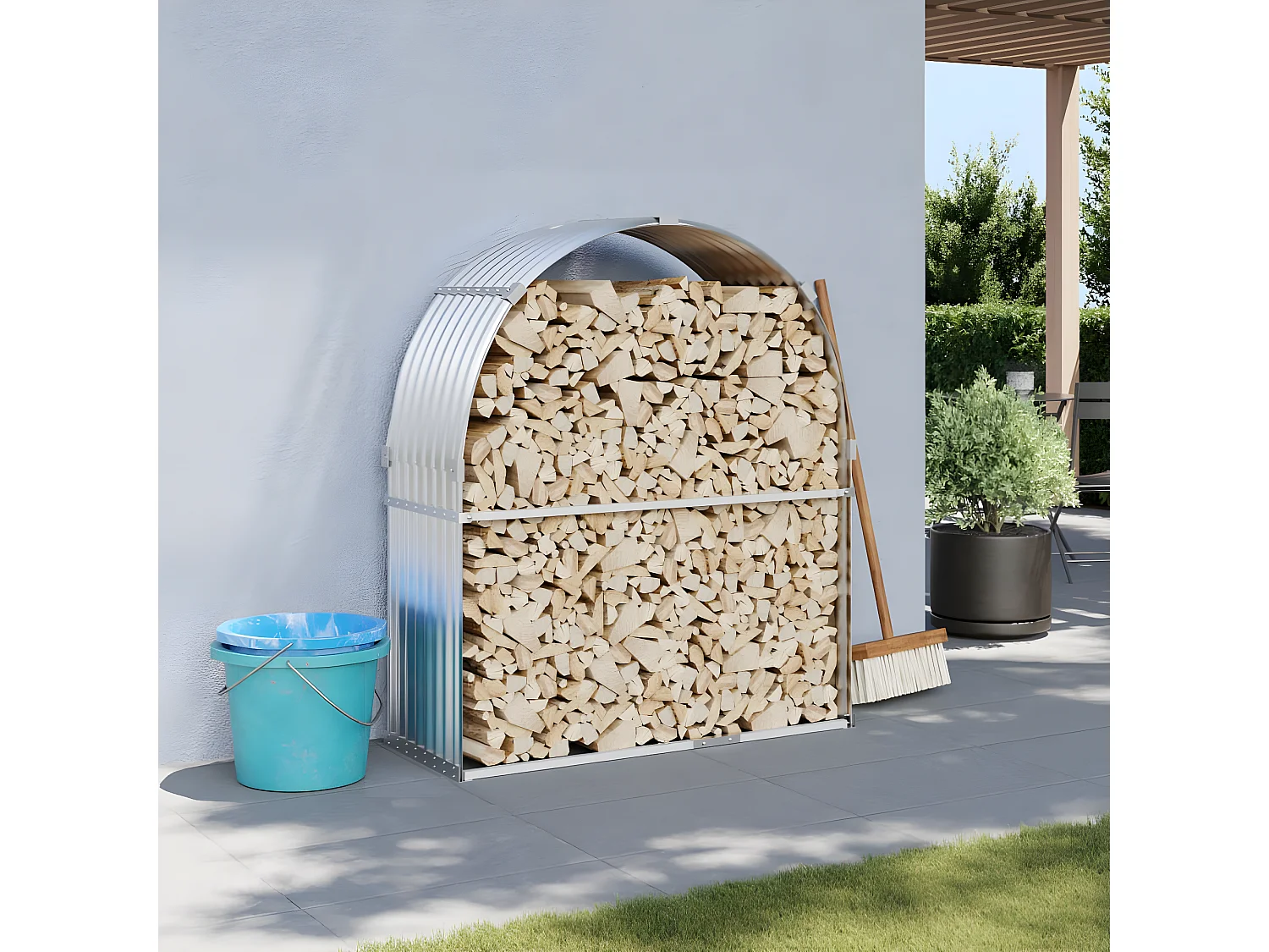 Leñero de acero galvanizado plateado 120x45x140 cm ES133943