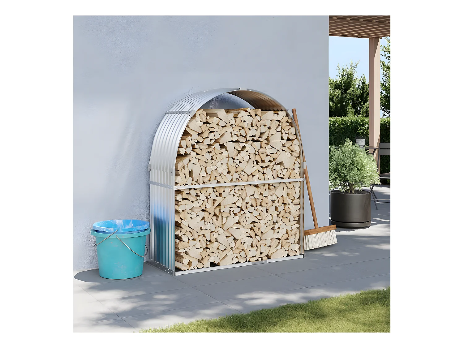 Porte-bûches argenté 120x45x140 cm acier galvanisé EFVE97280 BonneVie Meuble