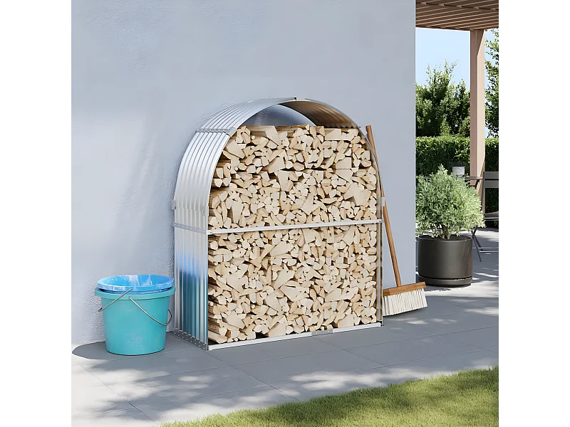 Haardhoutopslag 120x45x140 cm gegalvaniseerd staal zilverkleur NL492993