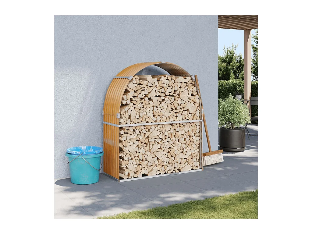 Porte-bûches marron clair 120x45x140 cm acier galvanisé EFVE34294 BonneVie Meuble