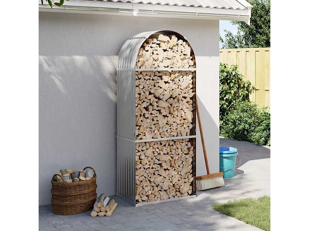 Porte-bûches gris clair 80x45x190 cm acier galvanisé EFVE40862 BonneVie Meuble