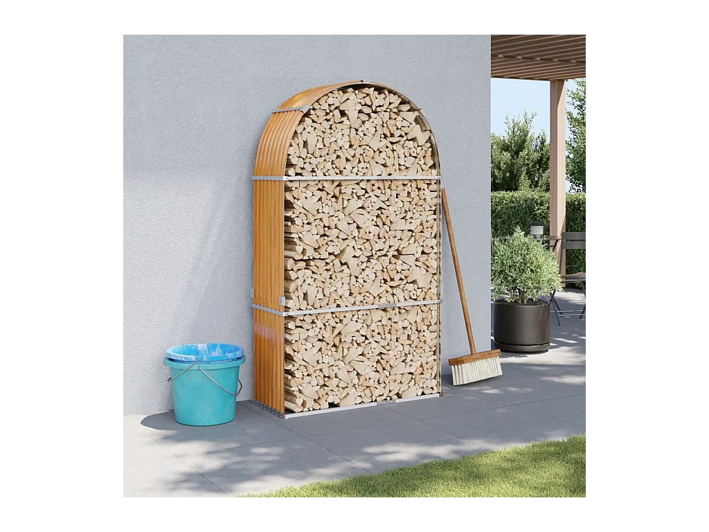 Porte-bûches marron clair 120x45x210 cm acier galvanisé EFVE46792 BonneVie Meuble