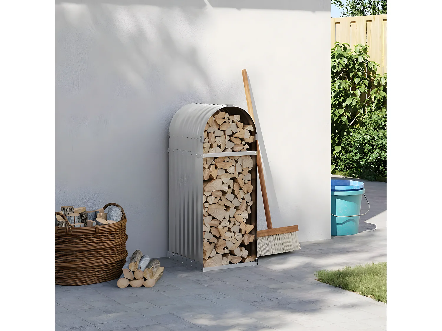 Porte-bûches gris clair 40x45x100 cm acier galvanisé EFVE71838 BonneVie Meuble