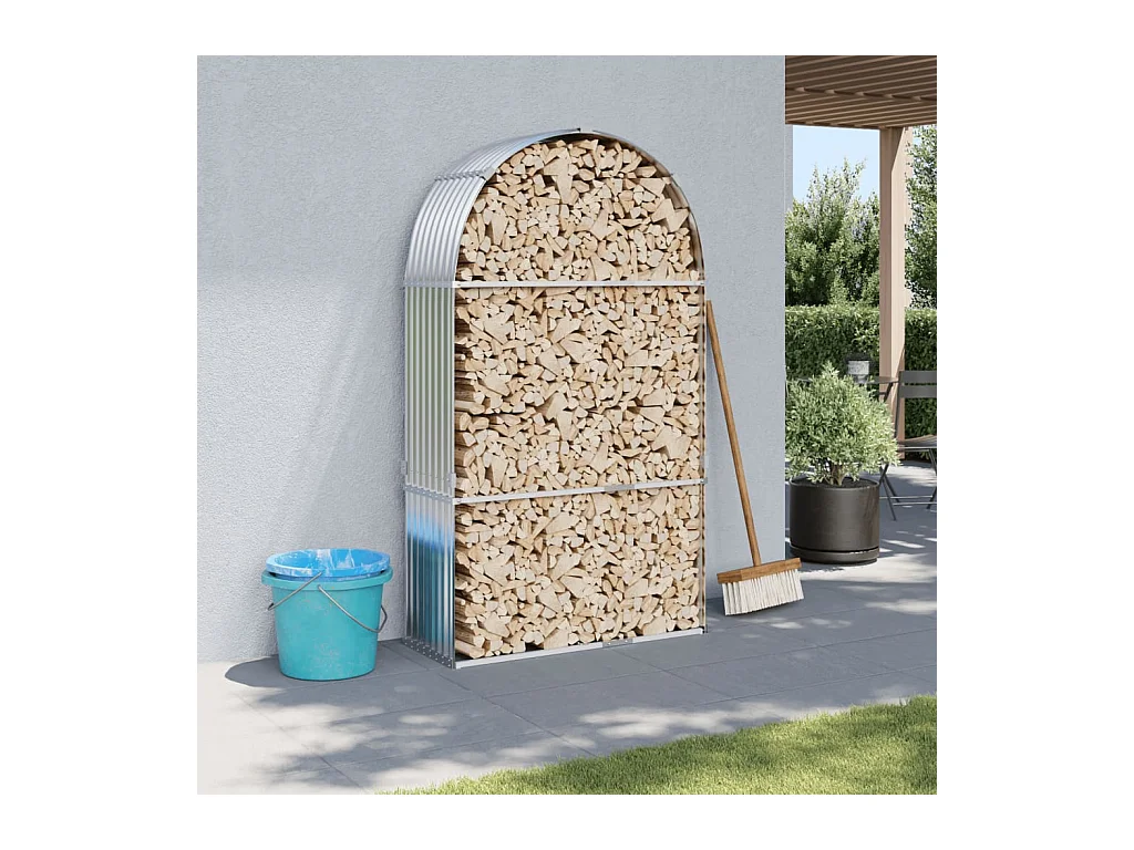 Porte-bûches argenté 120x45x210 cm acier galvanisé EFVE96477 BonneVie Meuble