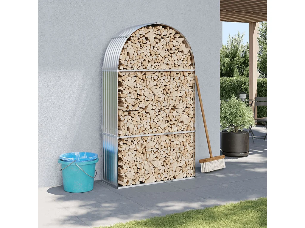 Haardhoutopslag 120x45x210 cm gegalvaniseerd staal zilverkleur NL677782