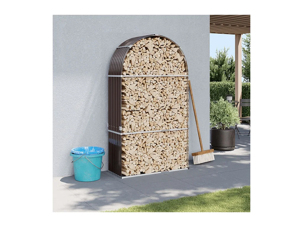 Porte-bûches marron 120x45x210 cm acier galvanisé EFVE33603 BonneVie Meuble