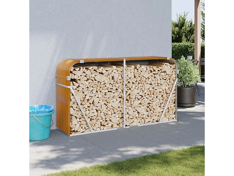 Porte-bûches marron clair 180x45x100 cm acier galvanisé EFVE94807 BonneVie Meuble