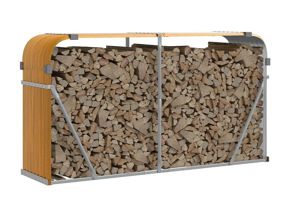 Porte-bûches marron clair 180x45x100 cm acier galvanisé EFVE94807 BonneVie Meuble