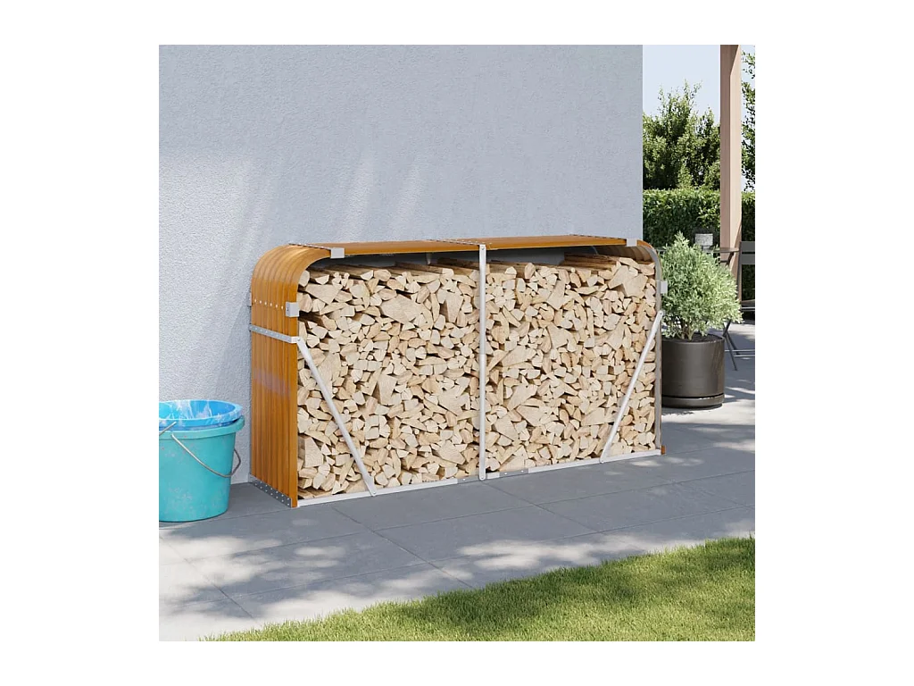 Porte-bûches marron clair 180x45x100 cm acier galvanisé EFVE94807 BonneVie Meuble