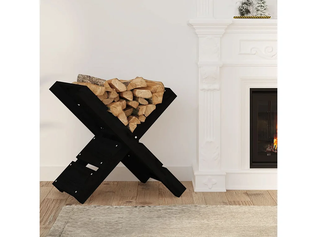 Suporte de lenha 47x39,5x48 cm madeira de pinho maciça preto PT230074