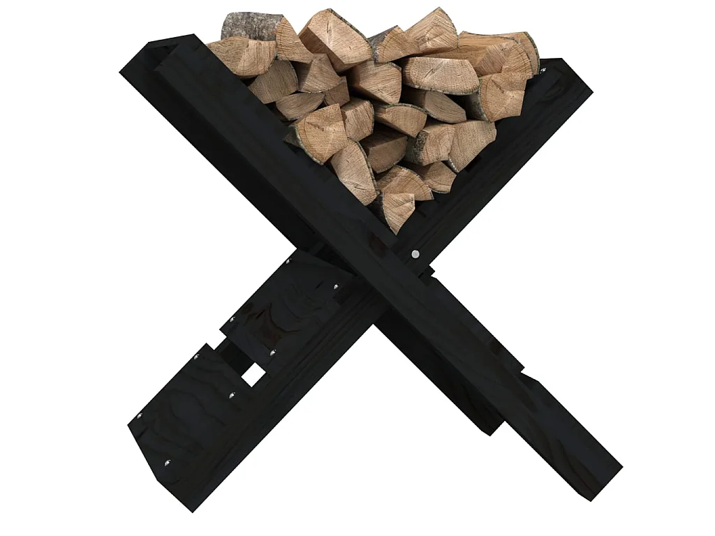 Suporte de lenha 47x39,5x48 cm madeira de pinho maciça preto PT230074