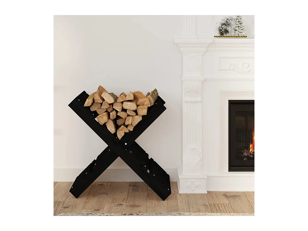 Porte-bûches Noir 47x39,5x48 cm Bois massif de pin -ASAF41565 BonneVie Meuble
