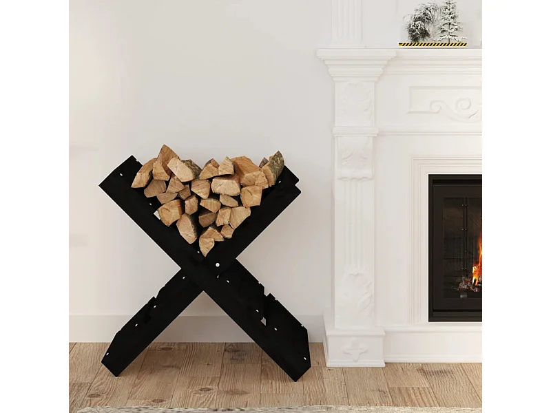 Porte-bûches Noir 47x39,5x48 cm Bois massif de pin -ASAF41565 BonneVie Meuble