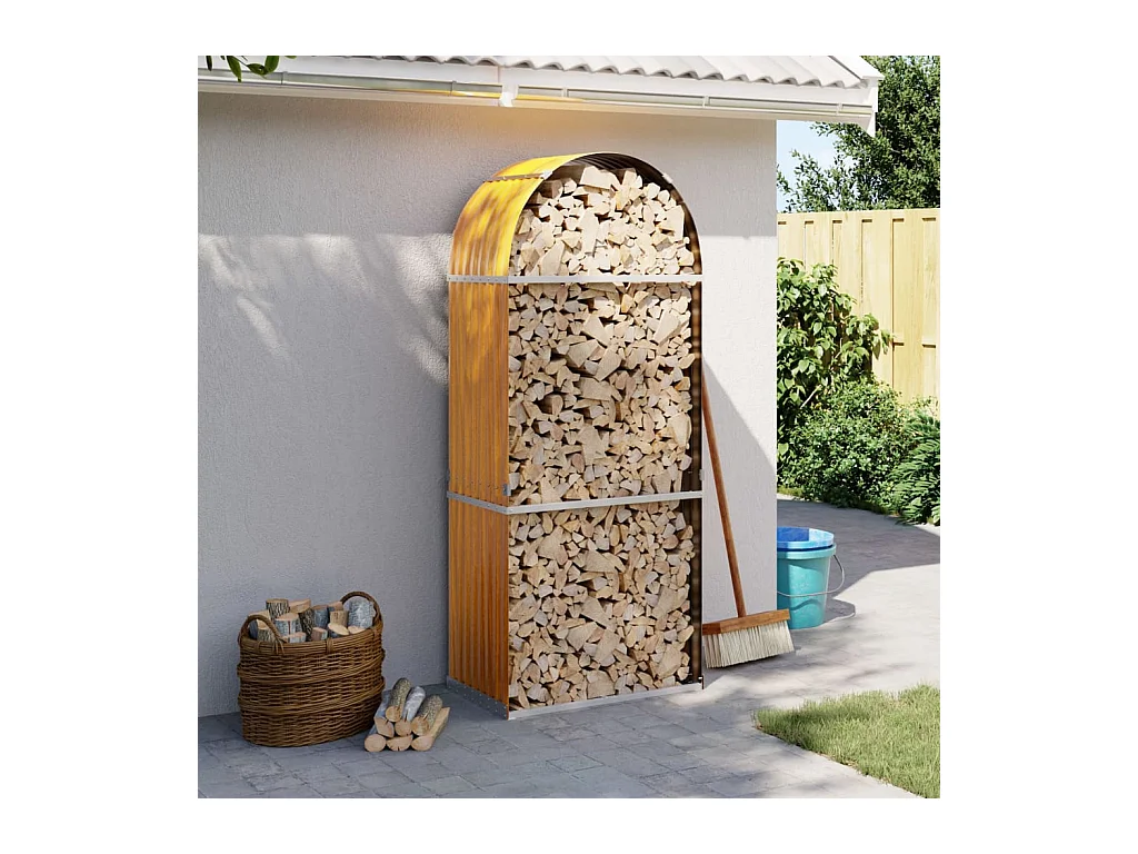 Porte-bûches marron clair 80x45x190 cm acier galvanisé EFVE13132 BonneVie Meuble