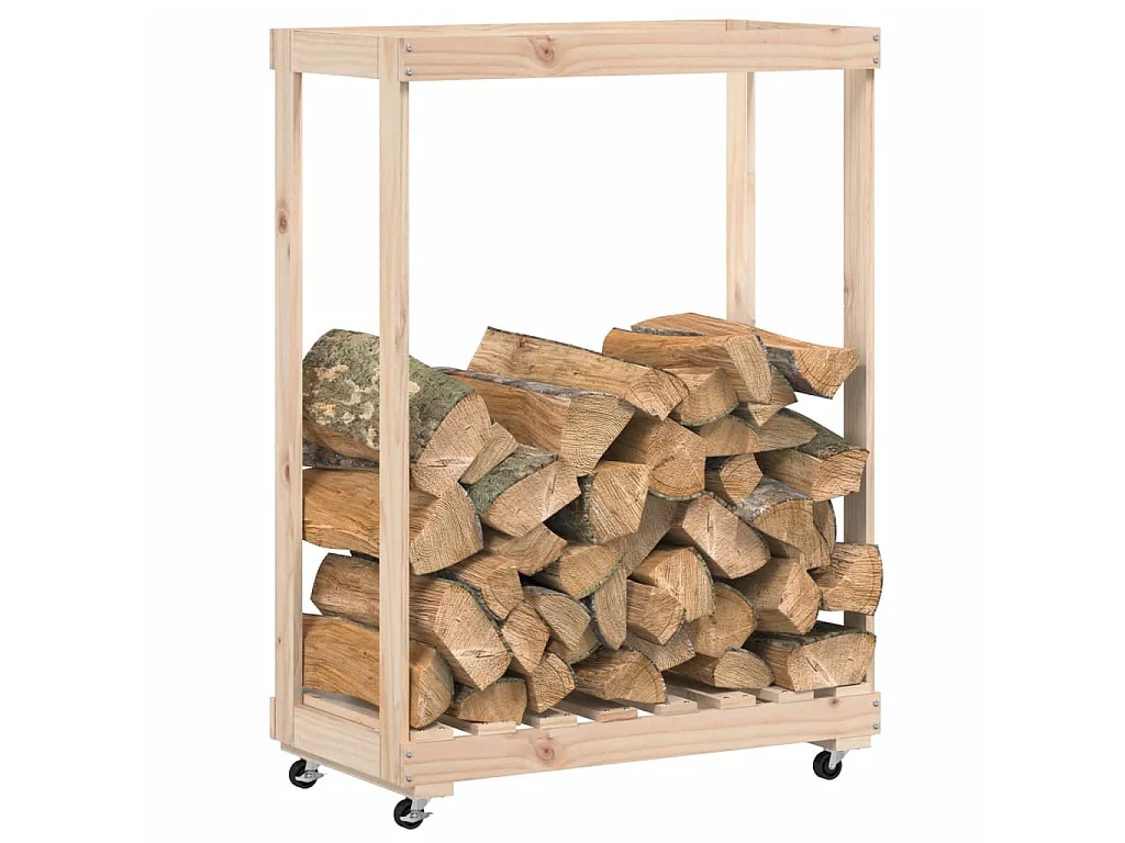 Suporte de lenha c/ rodas 76,5x40x108 cm pinho maciço PT577499
