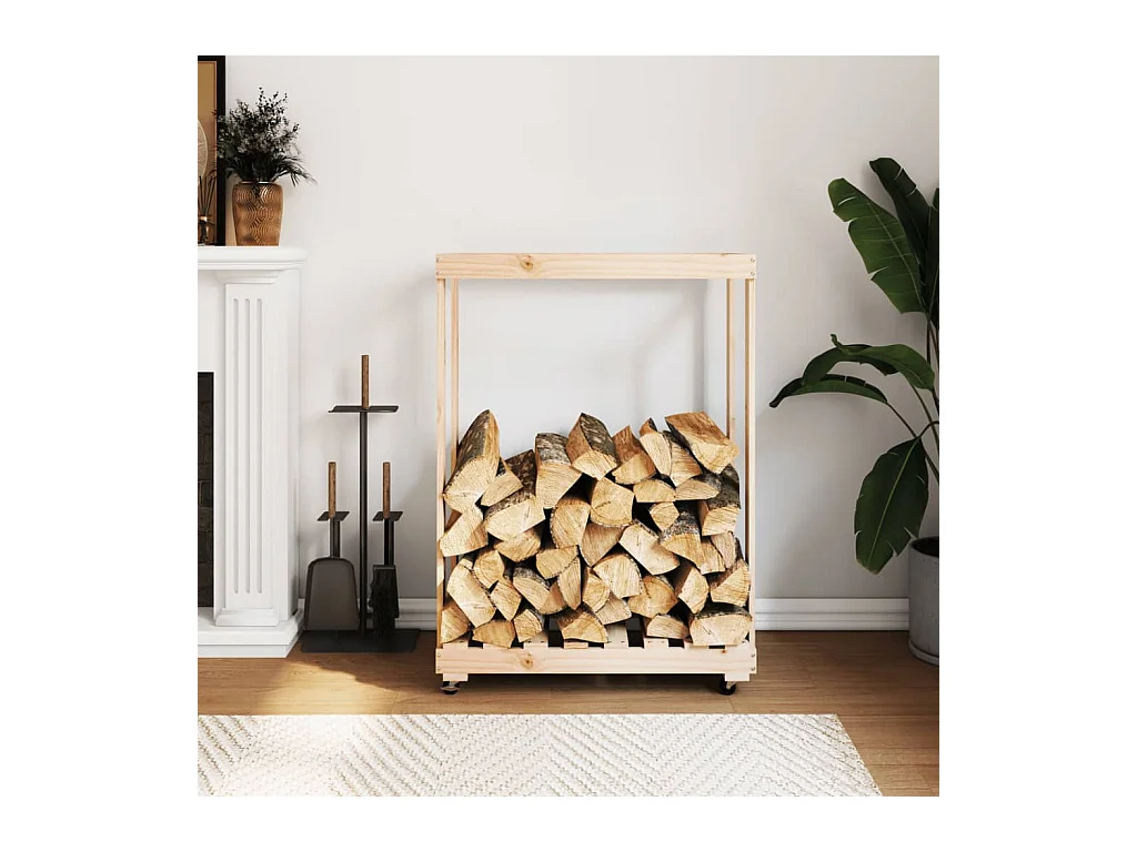 Porte-bûches avec roulettes 76,5x40x108 cm bois massif de pin -ASAF93501 BonneVie Meuble