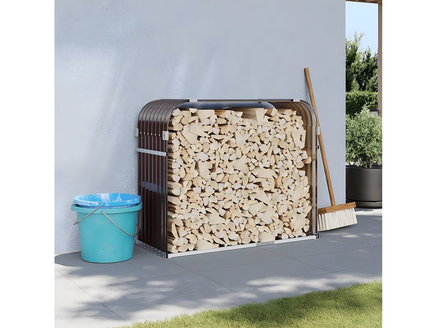 Porte-bûches marron 120x45x100 cm acier galvanisé EFVE89069 BonneVie Meuble