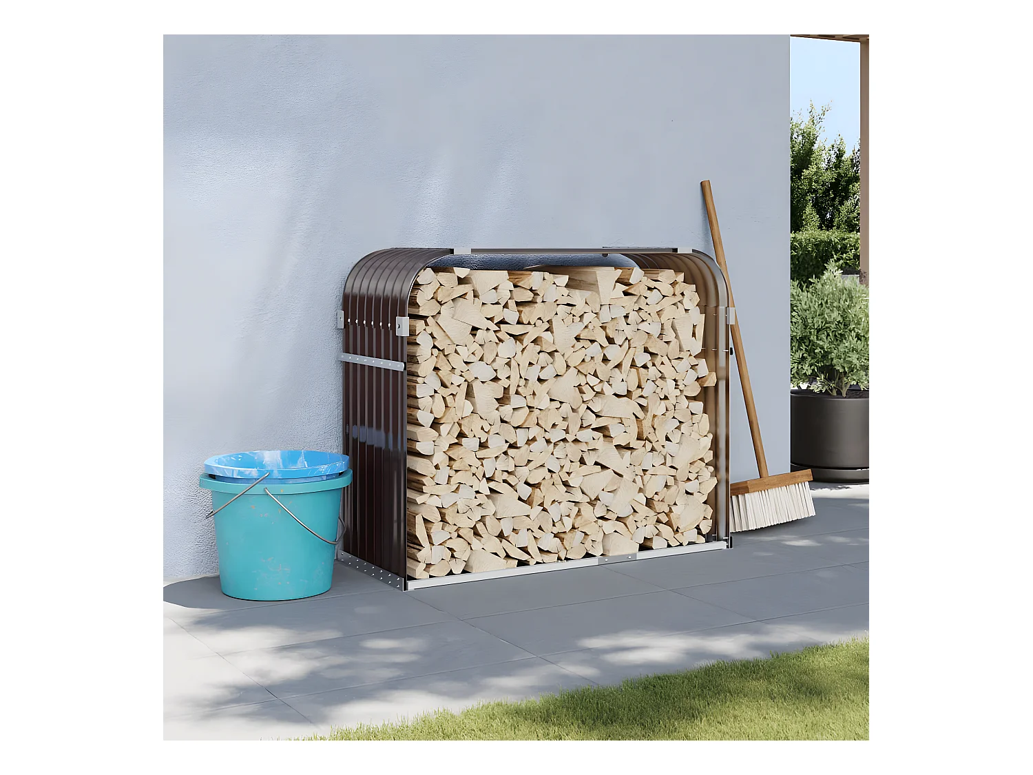 Porte-bûches marron 120x45x100 cm acier galvanisé EFVE89069 BonneVie Meuble