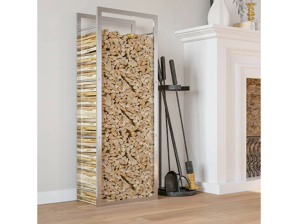 Porte-bûches 50x28x132 cm acier inoxydable -ASAF89790 BonneVie Meuble