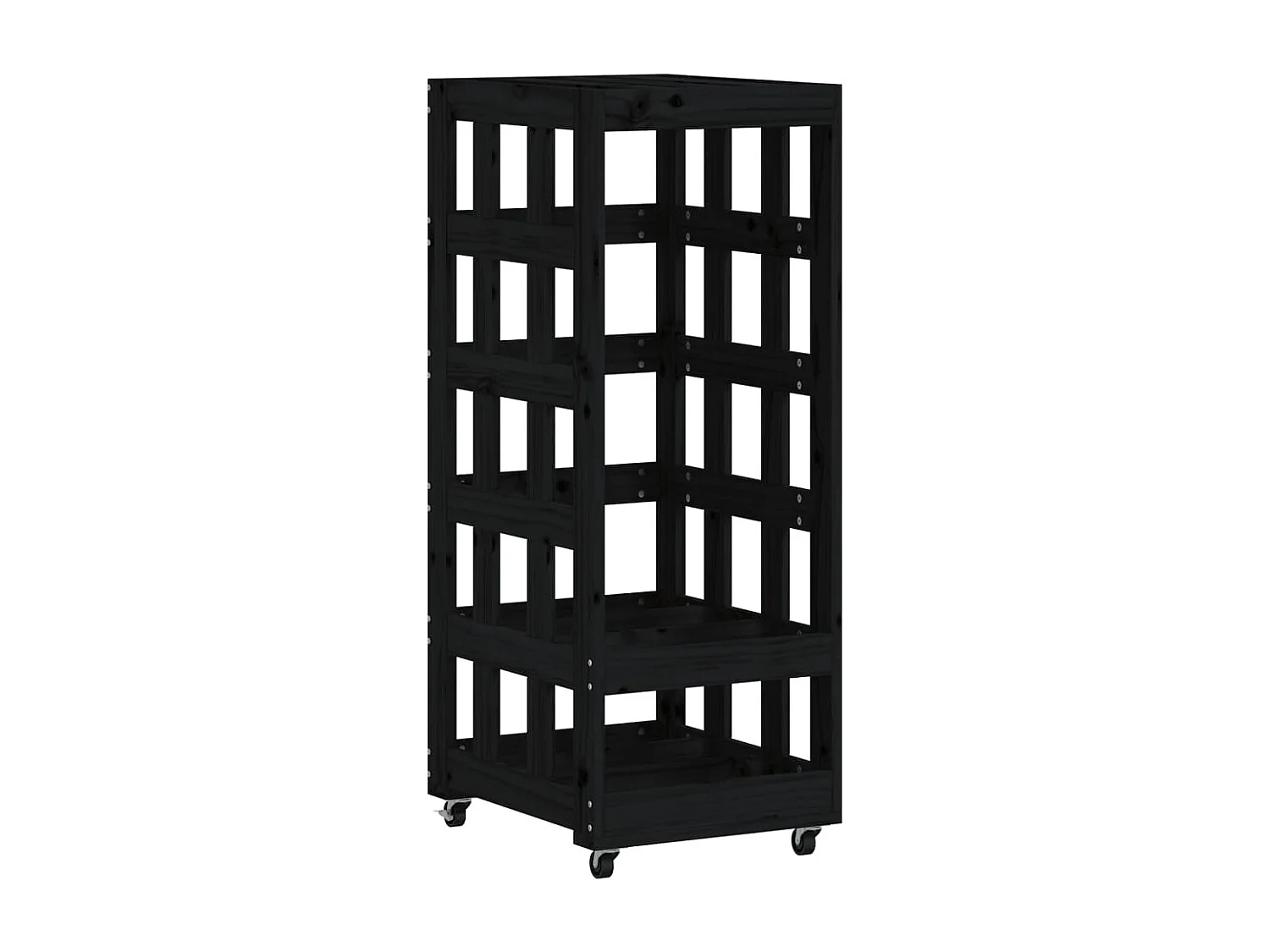 Porte-bûches avec roulettes noir 40x49x110 cm bois massif pin -ASAF55657 BonneVie Meuble