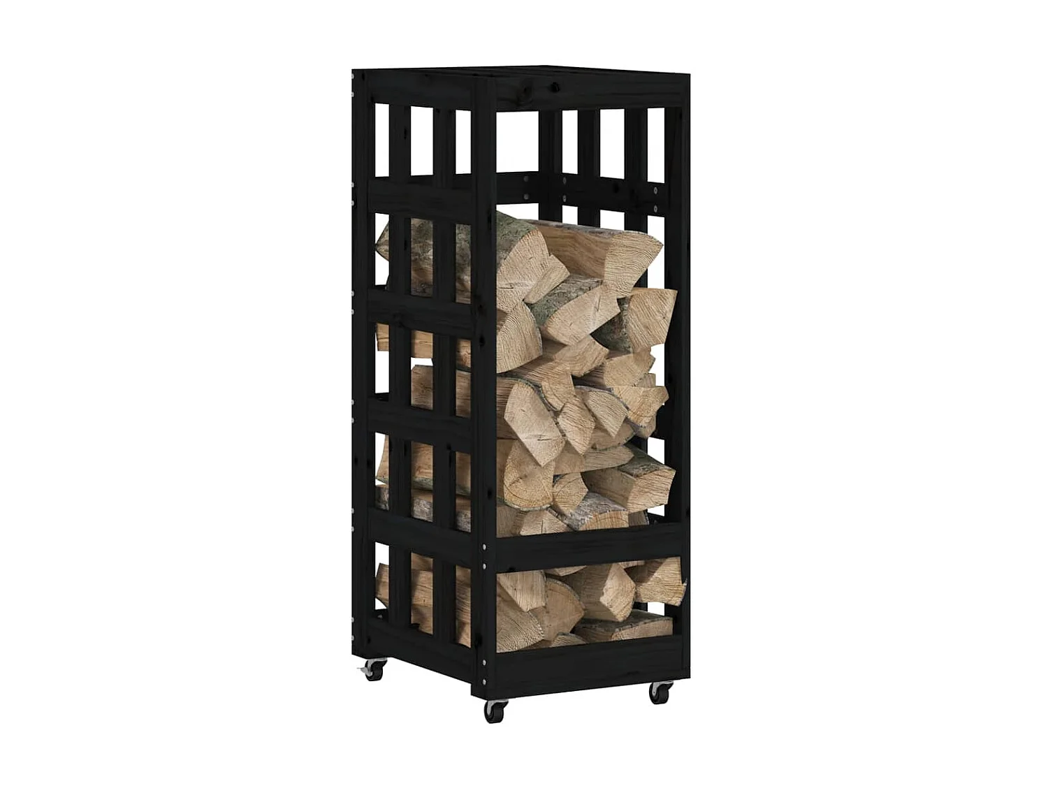 Porte-bûches avec roulettes noir 40x49x110 cm bois massif pin -ASAF55657 BonneVie Meuble