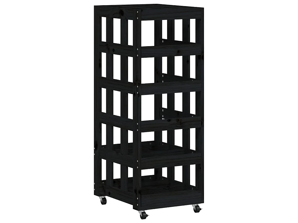 Porte-bûches avec roulettes noir 40x49x110 cm bois massif pin -ASAF55657 BonneVie Meuble