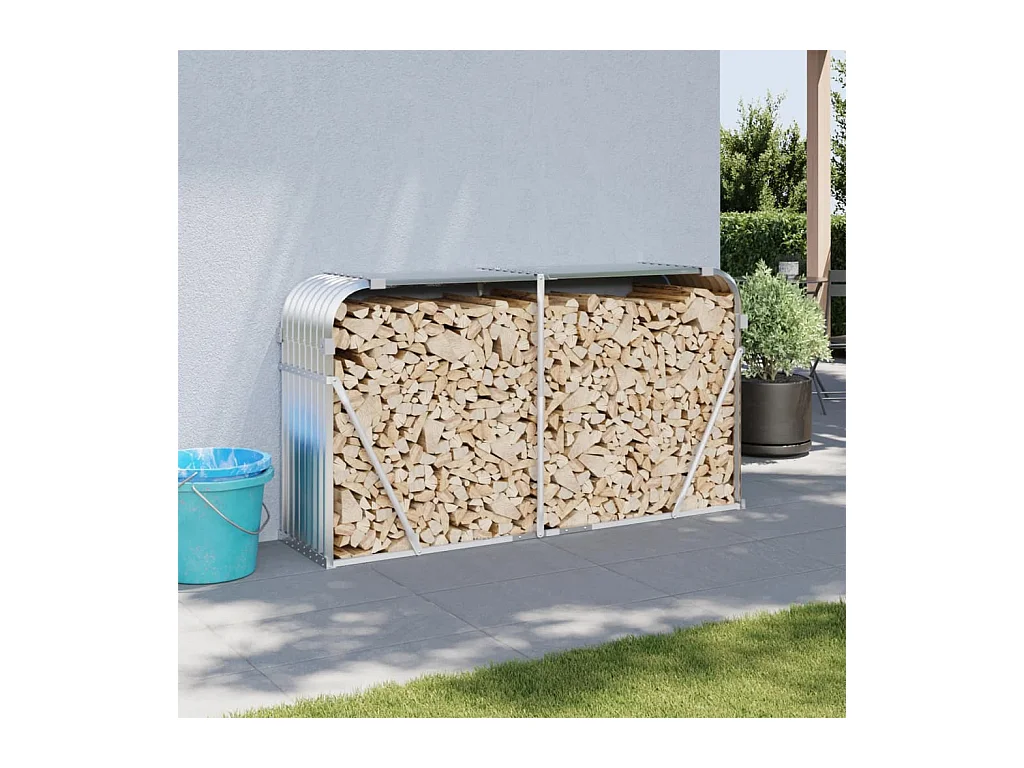Porte-bûches argenté 180x45x100 cm acier galvanisé EFVE10214 BonneVie Meuble