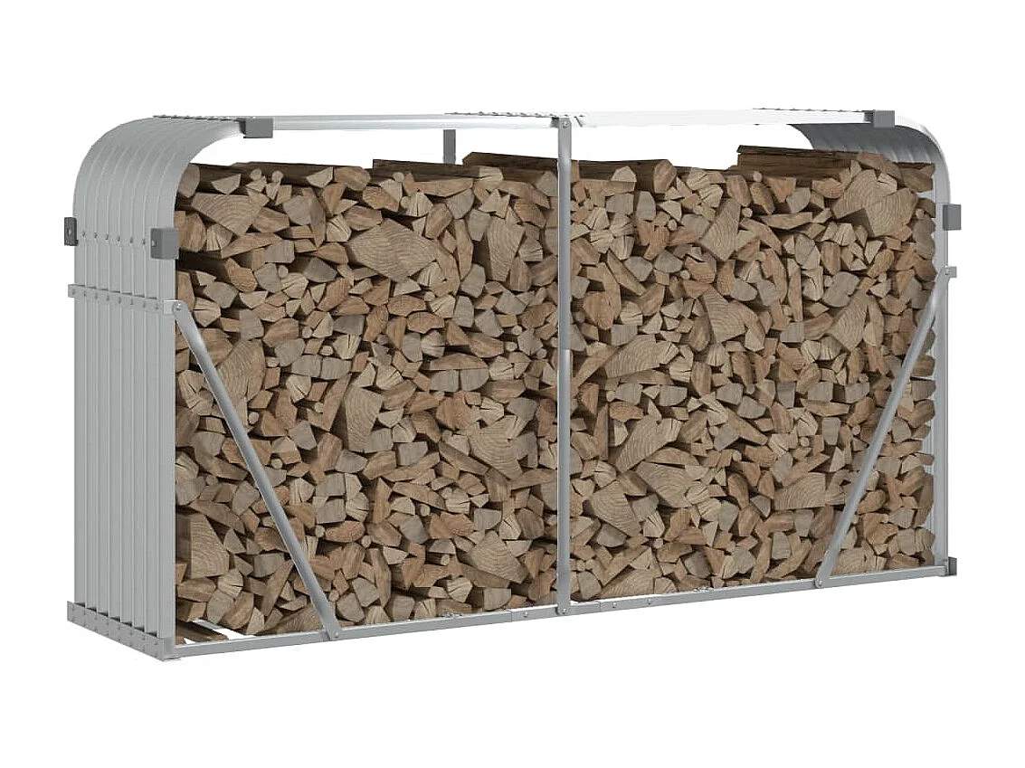 Porte-bûches argenté 180x45x100 cm acier galvanisé EFVE10214 BonneVie Meuble