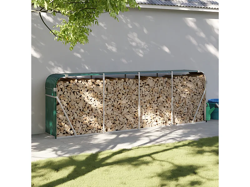 Porte-bûches vert 300x45x100 cm acier galvanisé EFVE87116 BonneVie Meuble