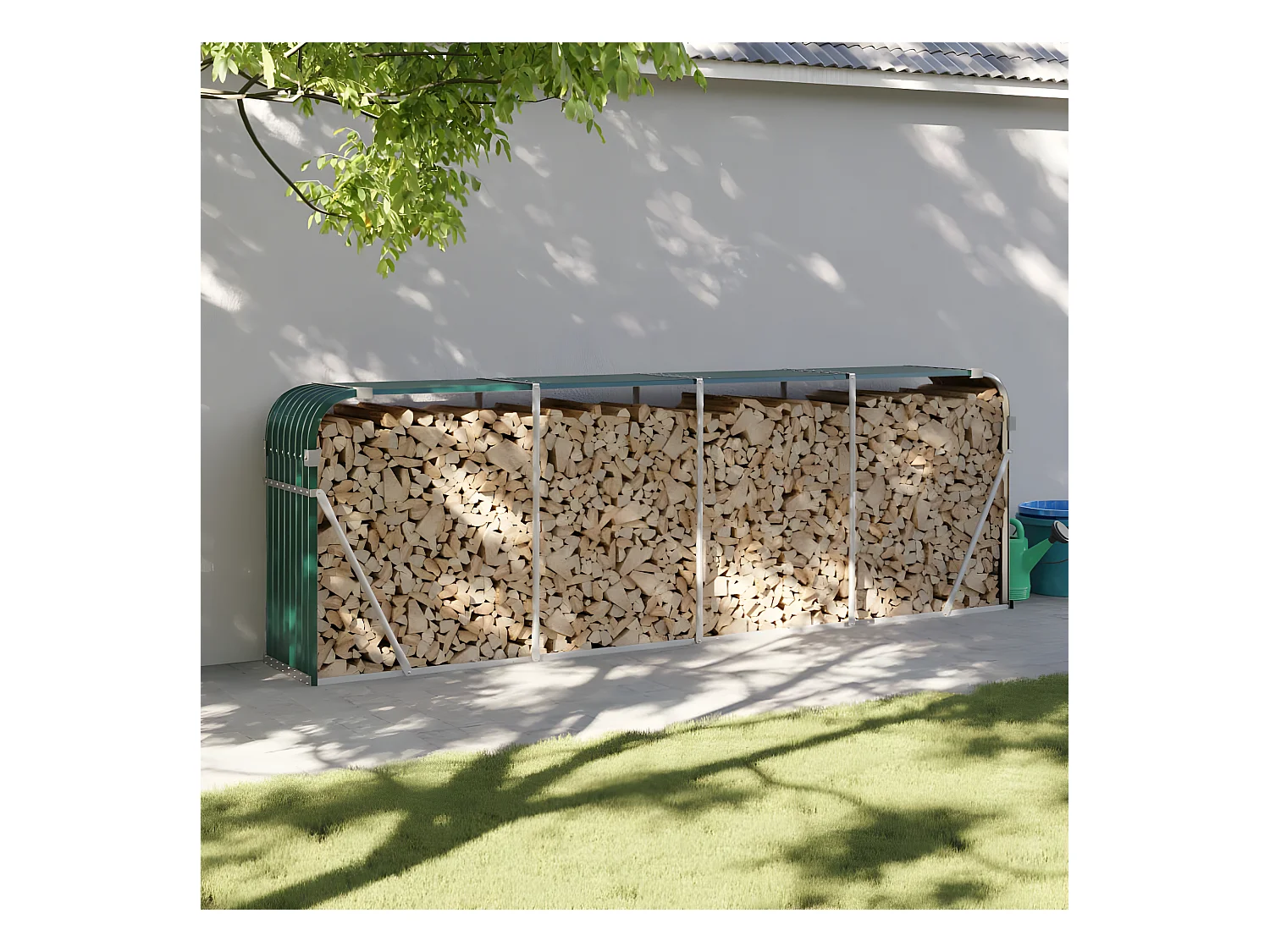 Porte-bûches vert 300x45x100 cm acier galvanisé EFVE87116 BonneVie Meuble