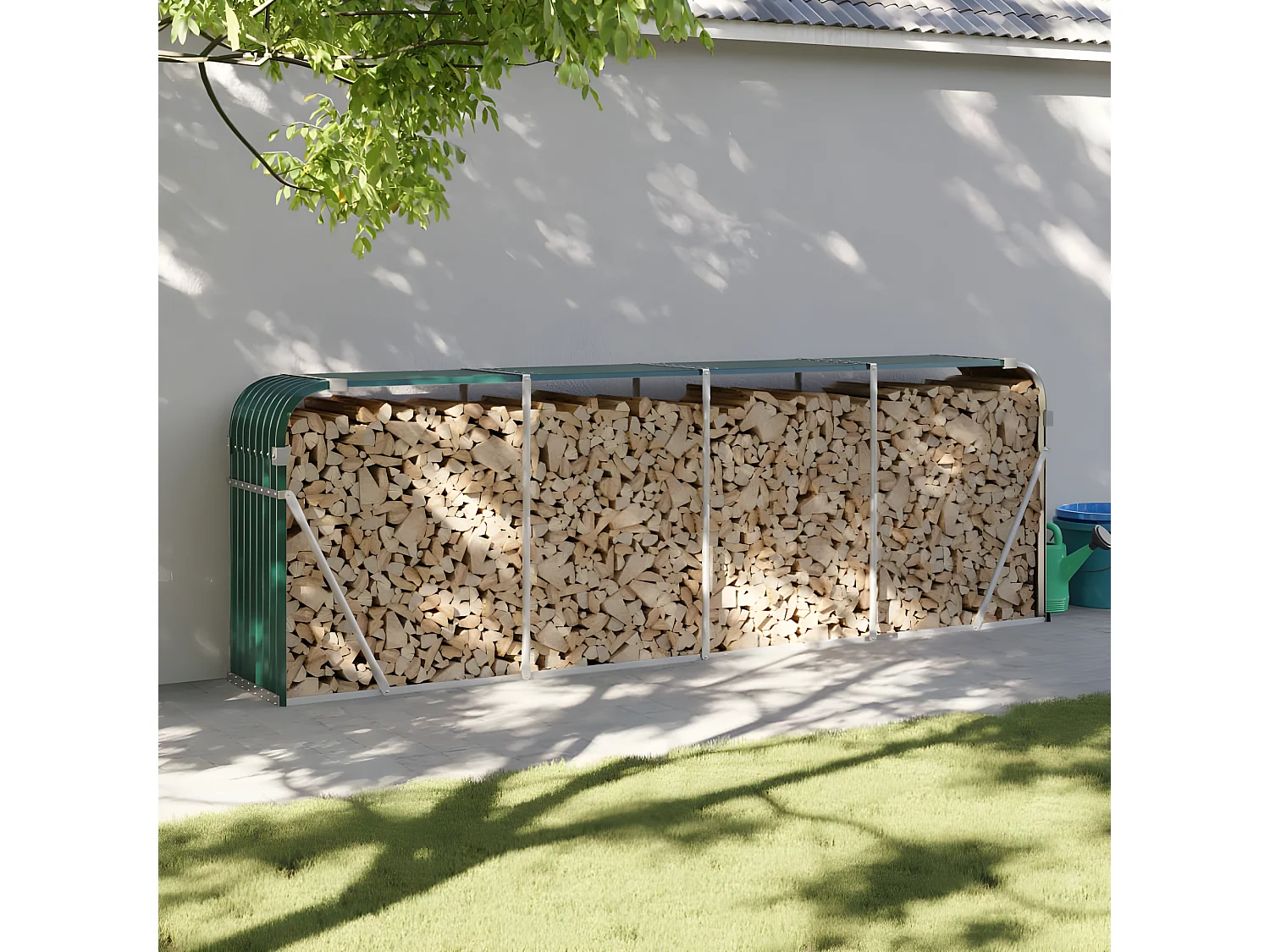 Porte-bûches vert 300x45x100 cm acier galvanisé EFVE87116 BonneVie Meuble