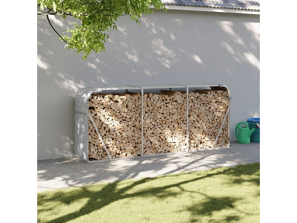 Porte-bûches gris clair 234x45x100 cm acier galvanisé EFVE92869 BonneVie Meuble