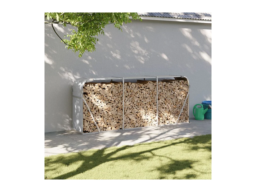 Porte-bûches gris clair 234x45x100 cm acier galvanisé EFVE92869 BonneVie Meuble