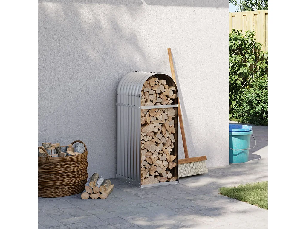 Porte-bûches argenté 40x45x100 cm acier galvanisé EFVE38327 BonneVie Meuble